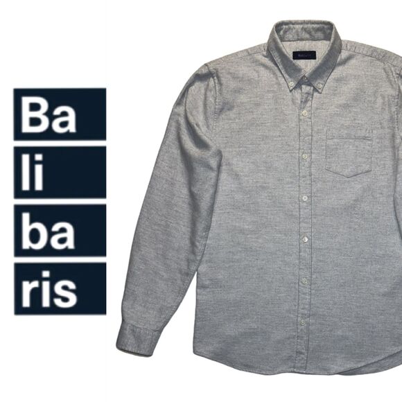Balibaris Mens Grey College Regular-Fit Cotton-Flannel Shirt Sz M - Picture 1 of 7